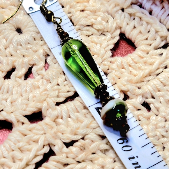 Boho Moss Green handcrafted drop Earrings - Picture 4 of 11